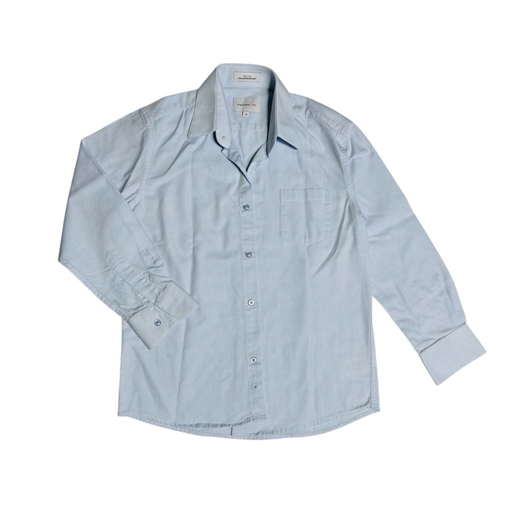 Blue Button Down Shirt with Pointed‎ Collar and Long Sleeves